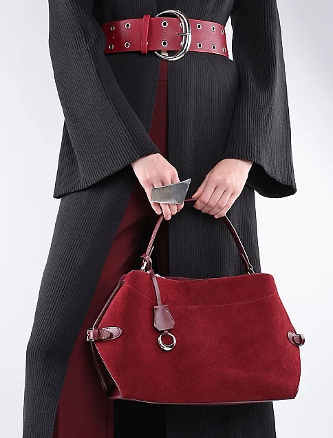 Женская сумка хобо MIRATON замшевая бордовая - фото 2 - Miraton