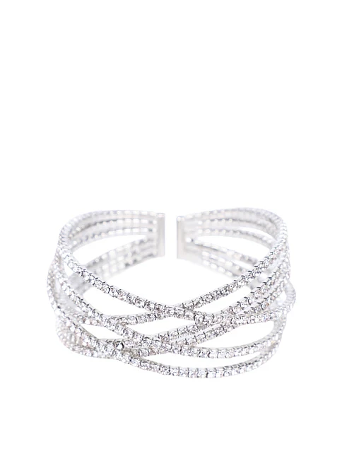 Браслет-кафф MIRATON многослойный с кристаллами серебристый - фото 1 - Miraton