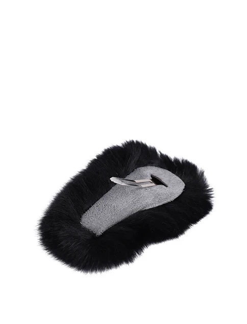 Заколка MIRATON черная с мехом - фото 2 - Miraton