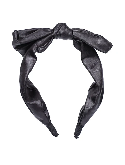 Обруч MIRATON чорний в екошкірі з бантом - фото 1 - Miraton