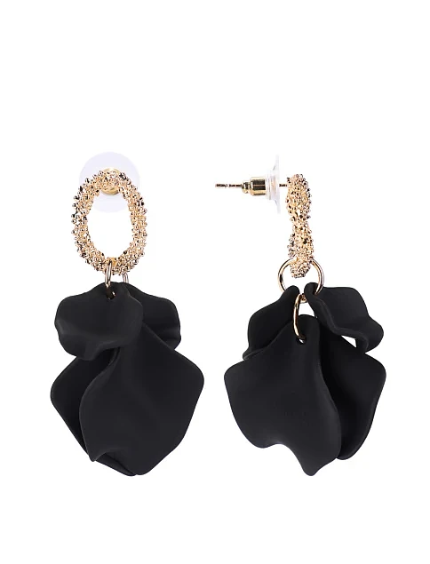 Серьги подвески с черным цветком - фото 1 - Miraton