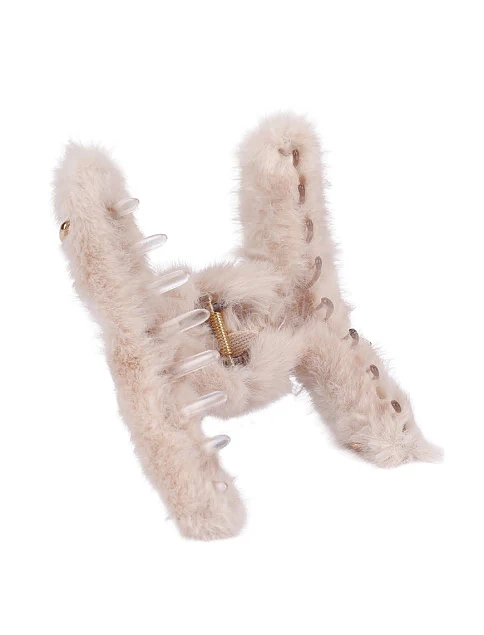 Заколка-краб MIRATON бежевая с мехом - фото 3 - Miraton