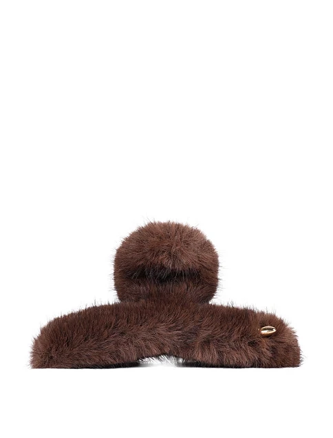 Заколка-краб MIRATON коричневая с мехом - фото 1 - Miraton