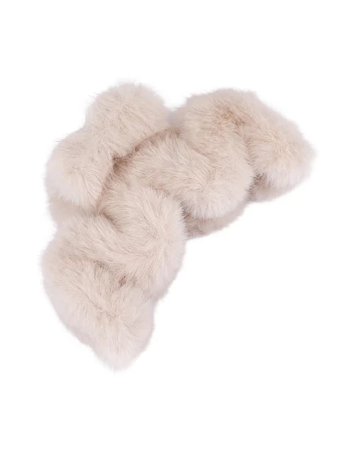 Заколка-краб MIRATON бежевая с мехом - фото 2 - Miraton