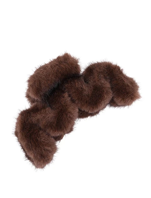 Заколка-краб MIRATON коричневая с мехом - фото 2 - Miraton