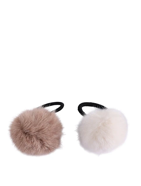 Комплект из 2 резинок MIRATON с меховым помпоном разноцветные - фото 1 - Miraton