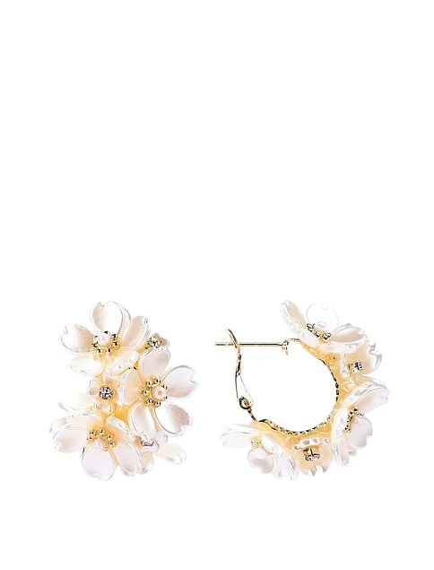 Сережки кільця з квітковими мотивами і перловими вставками - фото 1 - Miraton