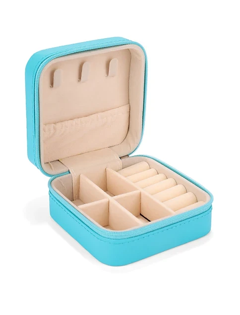 Бокс для украшений из экокожи голубой - фото 3 - Miraton