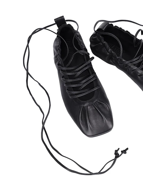 Женские балетки MIRATON кожаные черные - фото 2 - Miraton