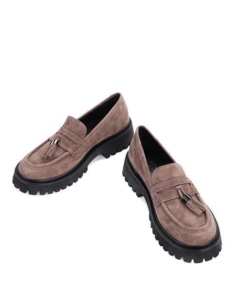 Женские туфли лоферы MIRATON велюровые бежевые - фото 2 - Miraton