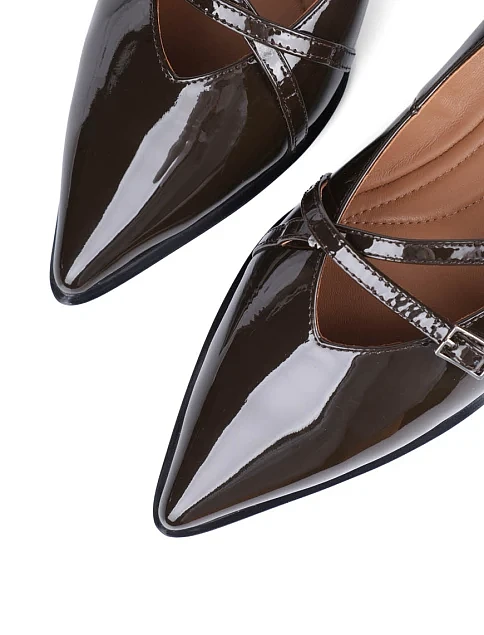 Женские балетки MIRATON лаковые коричневые - фото 5 - Miraton