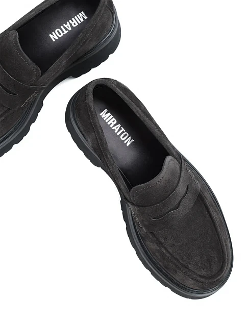 Женские туфли лоферы MIRATON велюровые серые - фото 2 - Miraton