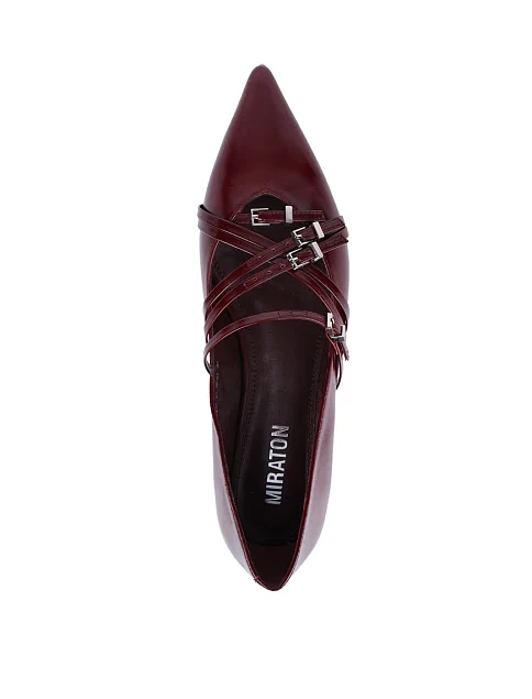 Женские балетки MIRATON из масляной кожи бордовые - фото 2 - Miraton