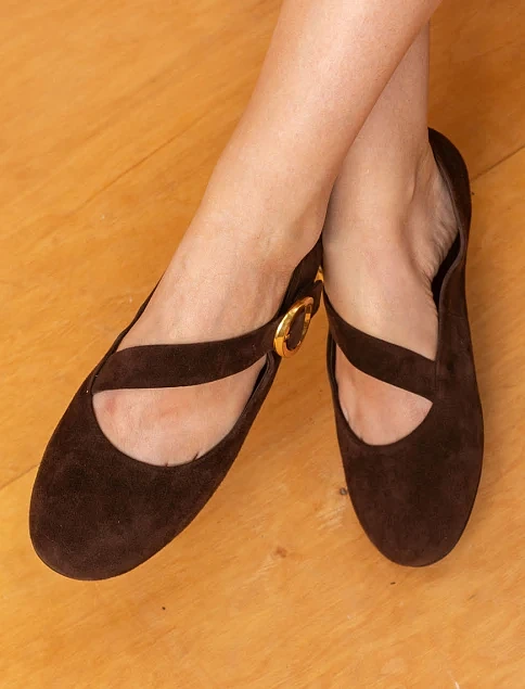 Женские балетки MIRATON велюровые коричневые - фото 6 - Miraton