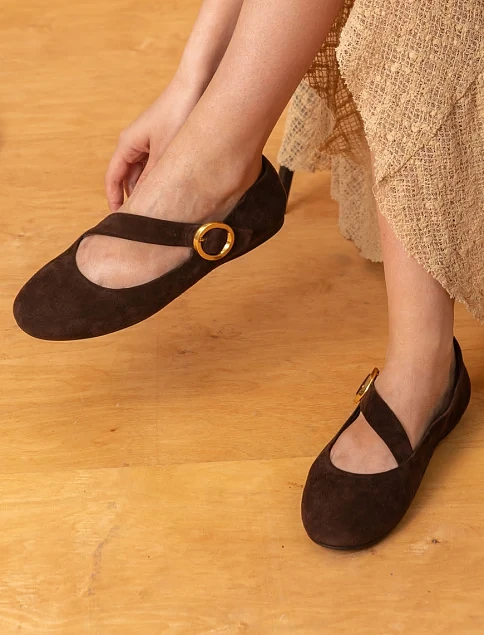 Женские балетки MIRATON велюровые коричневые - фото 7 - Miraton