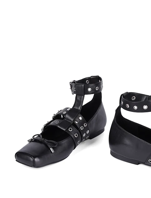 Женские балетки MIRATON кожаные черные - фото 2 - Miraton