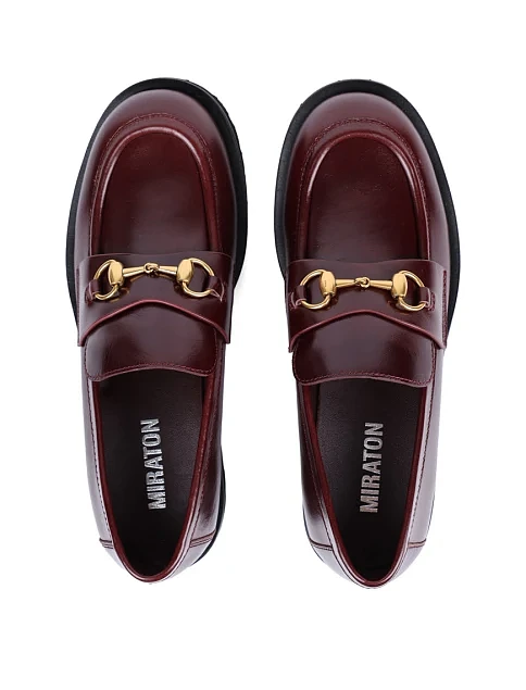 Женские туфли MIRATON из масляной кожи бордовые - фото 2 - Miraton