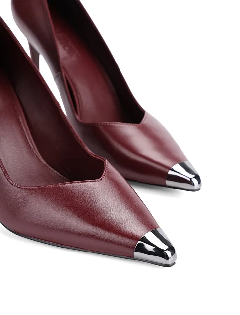 Женские туфли лодочки MIRATON кожаные бордовые - фото 5 - Miraton