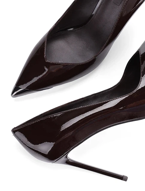 Женские туфли лодочки MIRATON лаковые коричневые - фото 2 - Miraton