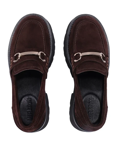 Женские туфли лоферы MIRATON велюровые коричневые - фото 2 - Miraton