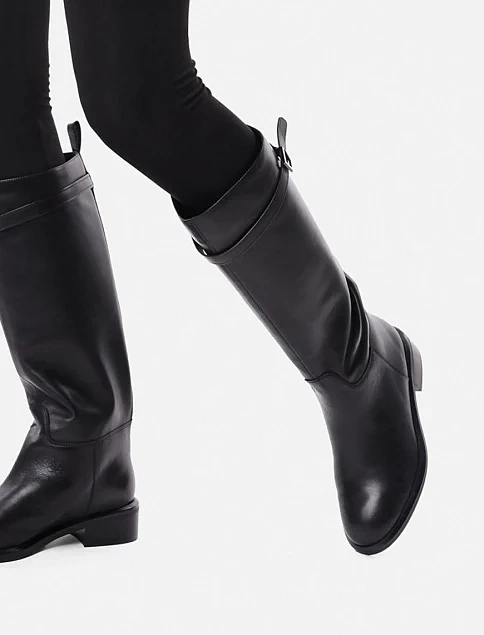 Женские сапоги кожаные черные - фото 1 - Miraton