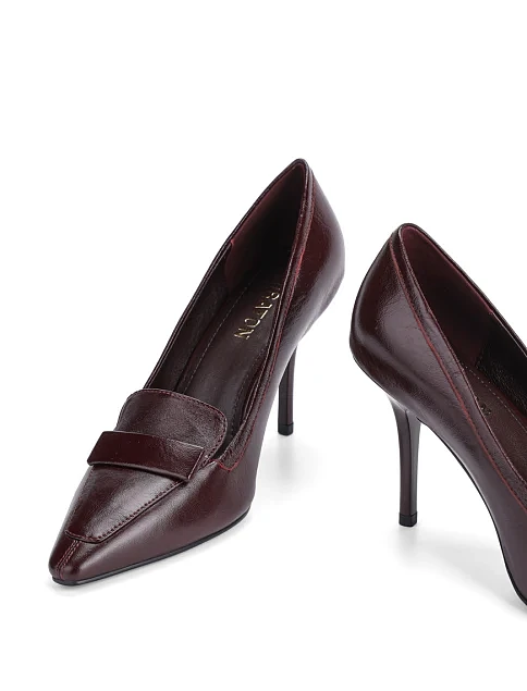 Женские туфли лодочки MIRATON кожаные бордовые - фото 2 - Miraton