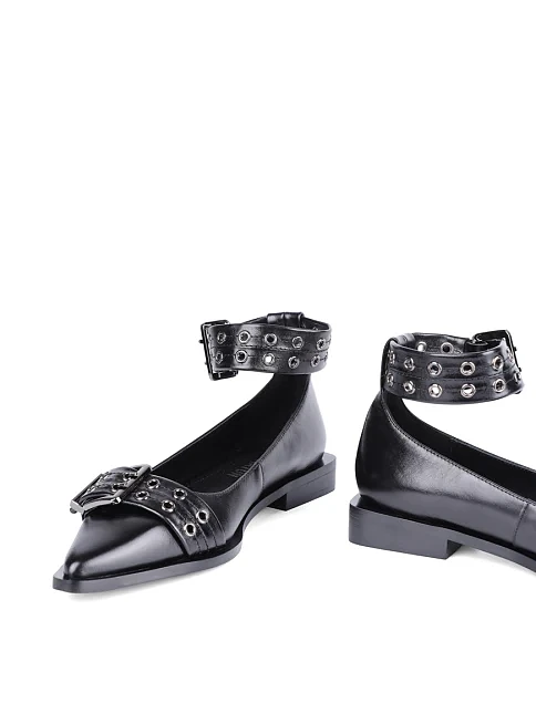 Женские балетки MIRATON кожаные черные - фото 2 - Miraton