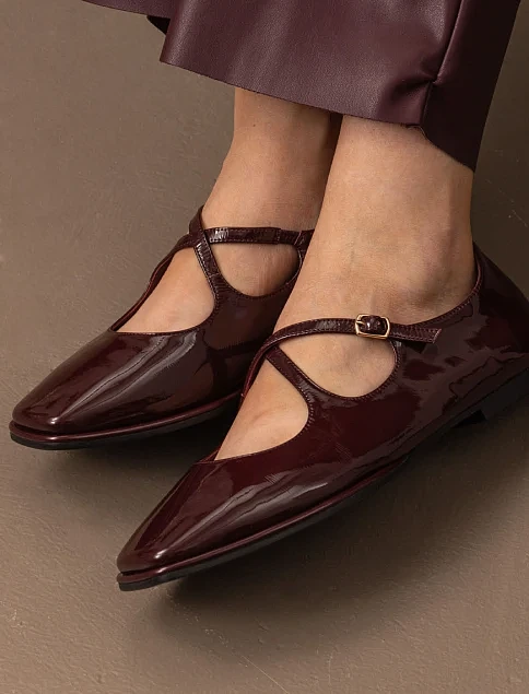 Женские балетки MIRATON лаковые бордовые - фото 6 - Miraton