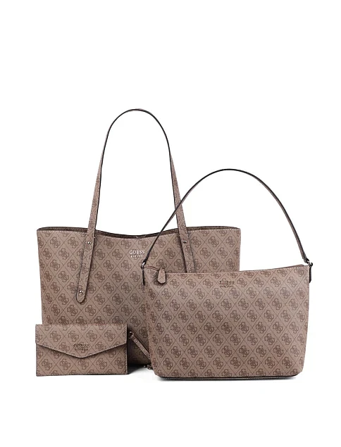 Женская сумка 2 в 1 Guess из экокожи бежевая - фото 6 - Miraton