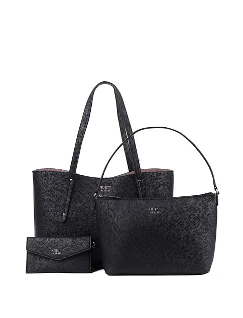 Женская сумка 2 в 1 Guess из экокожи черная - фото 7 - Miraton