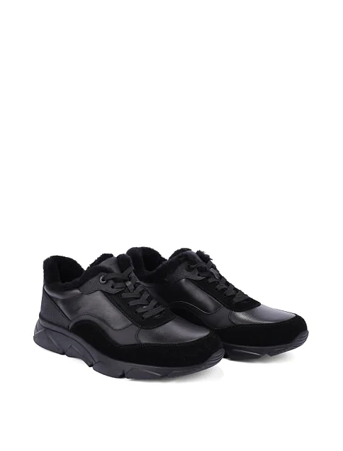 Мужские кроссовки кожаные черные - фото 3 - Miraton