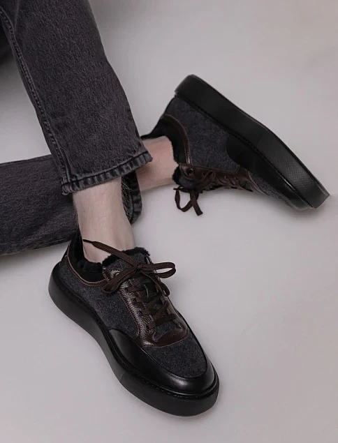 Мужские кеды кожаные черные - фото 2 - Miraton