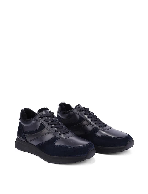 Мужские кроссовки кожаные синие - фото 3 - Miraton