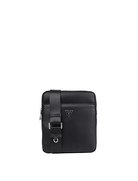 Мужская сумка мессенджер Guess из экокожи черная - фото 1 - Miraton