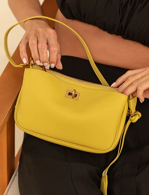 Женская сумка через плечо MIRATON кожаная желтая - фото 2 - Miraton