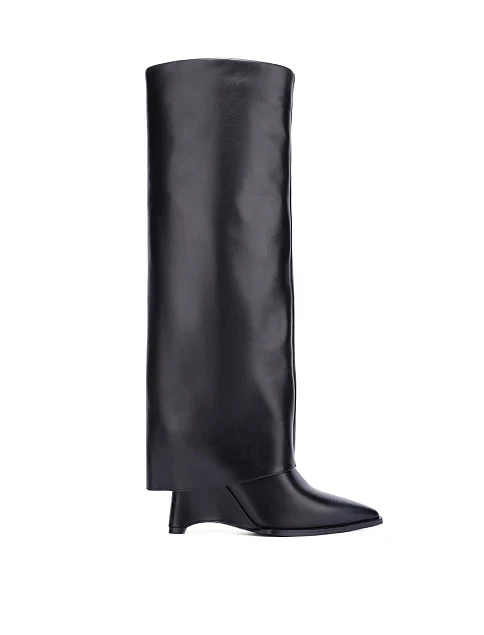 Женские сапоги кожаные черные - фото 2 - Miraton