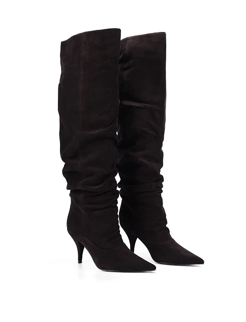 Женские ботфорты велюровые коричневые - фото 2 - Miraton