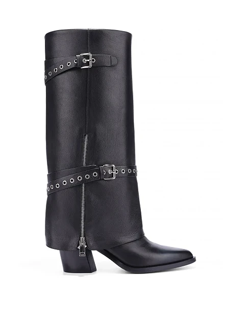 Женские сапоги MIRATON кожаные черные - фото 2 - Miraton