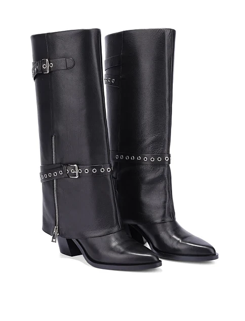 Женские сапоги MIRATON кожаные черные - фото 4 - Miraton