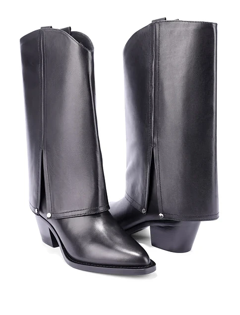 Женские сапоги MIRATON кожаные черные - фото 2 - Miraton