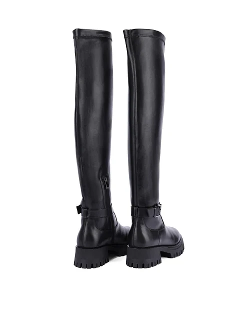 Женские ботфорты кожаные черные - фото 4 - Miraton