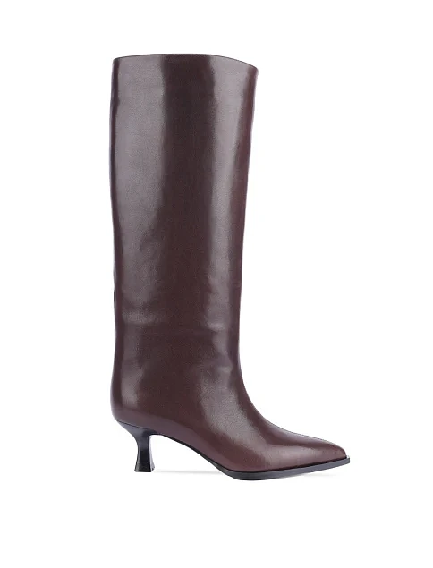 Женские сапоги кожаные коричневые - фото 1 - Miraton