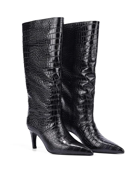 Женские сапоги MIRATON кожаные черные - фото 4 - Miraton