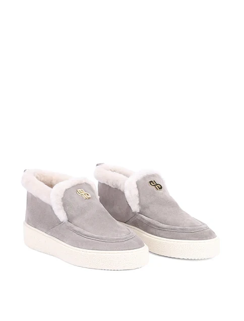 Женские ботинки лоферы замшевые серые - фото 3 - Miraton