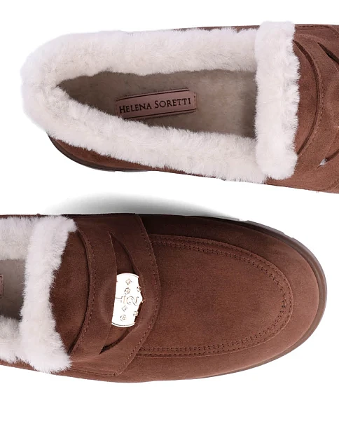 Женские туфли лоферы замшевые коричневые - фото 5 - Miraton