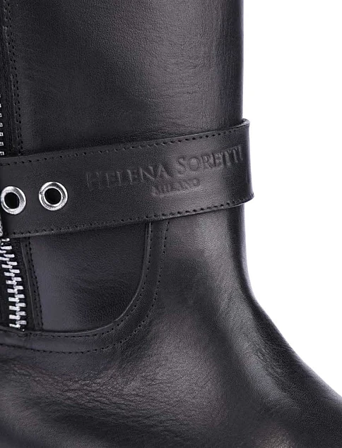 Женские сапоги кожаные черные - фото 2 - Miraton