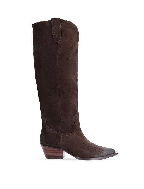 Женские сапоги казаки MIRATON велюровые коричневые - фото 1 - Miraton