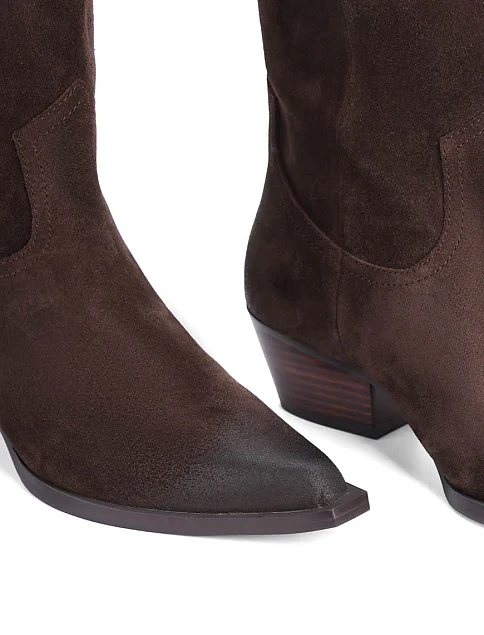 Женские сапоги казаки MIRATON велюровые коричневые - фото 5 - Miraton