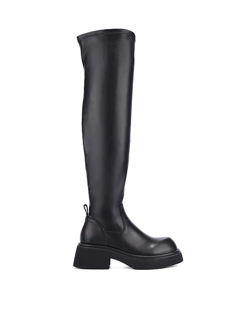 Женские ботфорты кожаные черные - фото 1 - Miraton