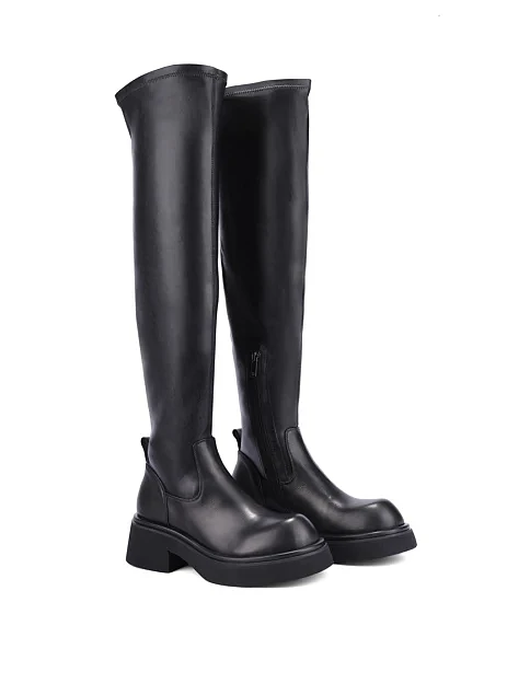 Женские ботфорты кожаные черные - фото 3 - Miraton